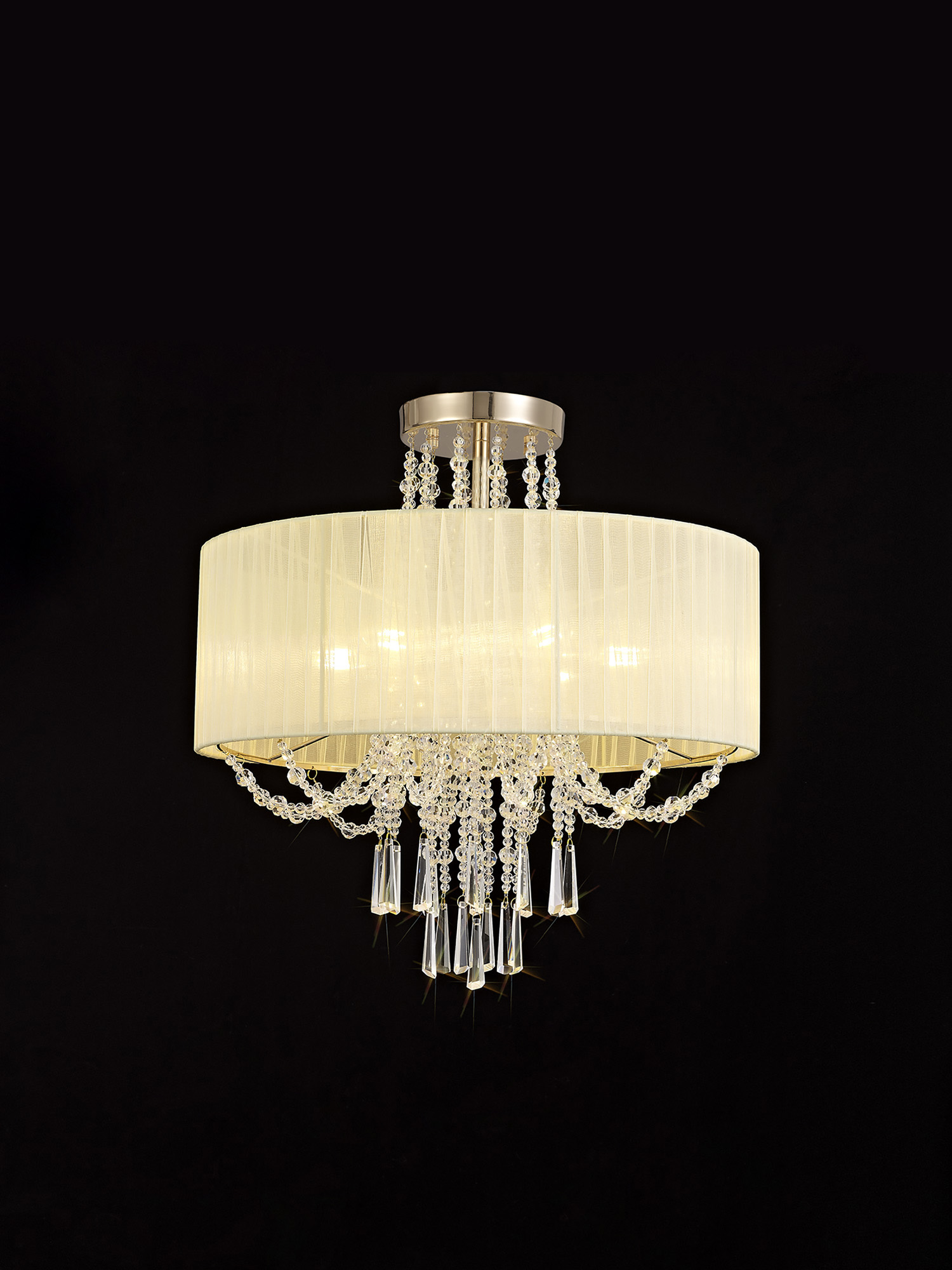 Freida French Gold-Ivory Cream Crystal Ceiling Lights Diyas Shaded Crystal Fittings